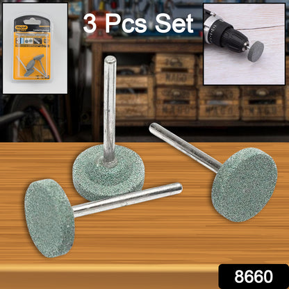 Set of three Wukusy grinding head abrasive tools mounted stones for home improvement and surface grinding tasks.
