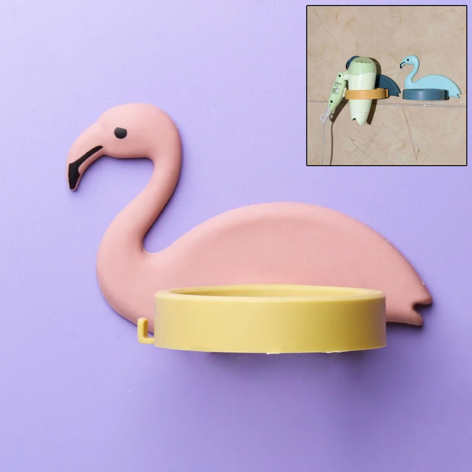 Wukusy wall-mounted hair dryer holder with hooks, bathroom organizer stand for secure bathroom storage and easy access.