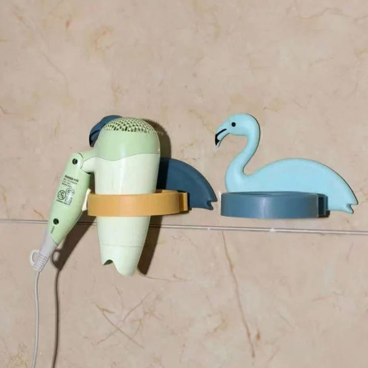 Wukusy hair dryer wall mount holder and organizer stand with hooks for bathroom storage, ideal for home improvement and organization.