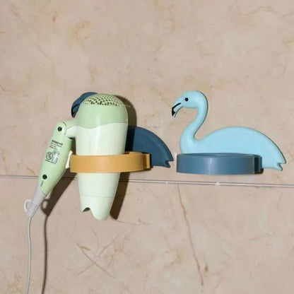 Wukusy hair dryer wall mount holder and organizer stand with hooks for bathroom storage, ideal for home improvement and organization.
