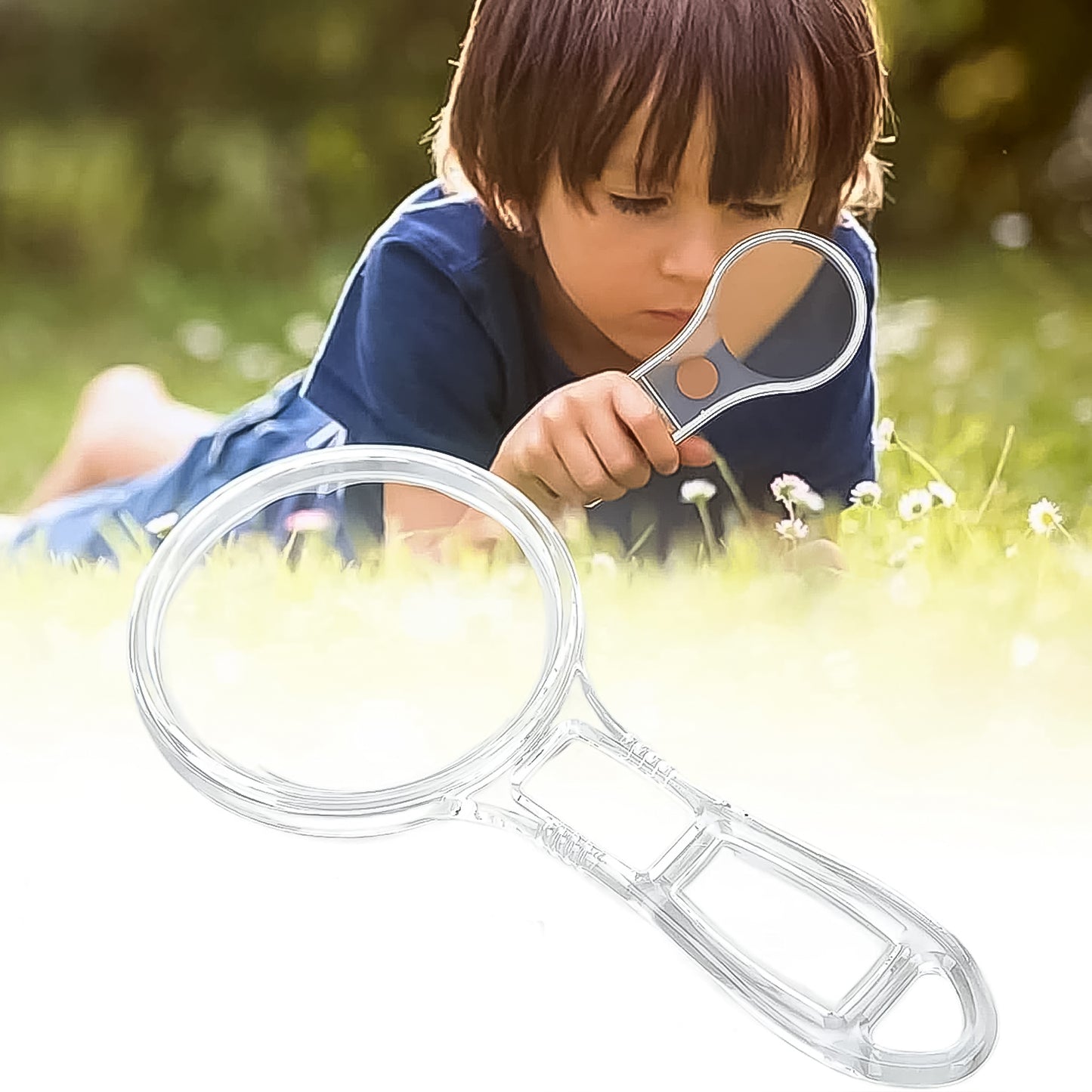 Wukusy handheld plastic magnifying glass with a 55mm lens, ideal for home improvement and close-up inspection tasks.