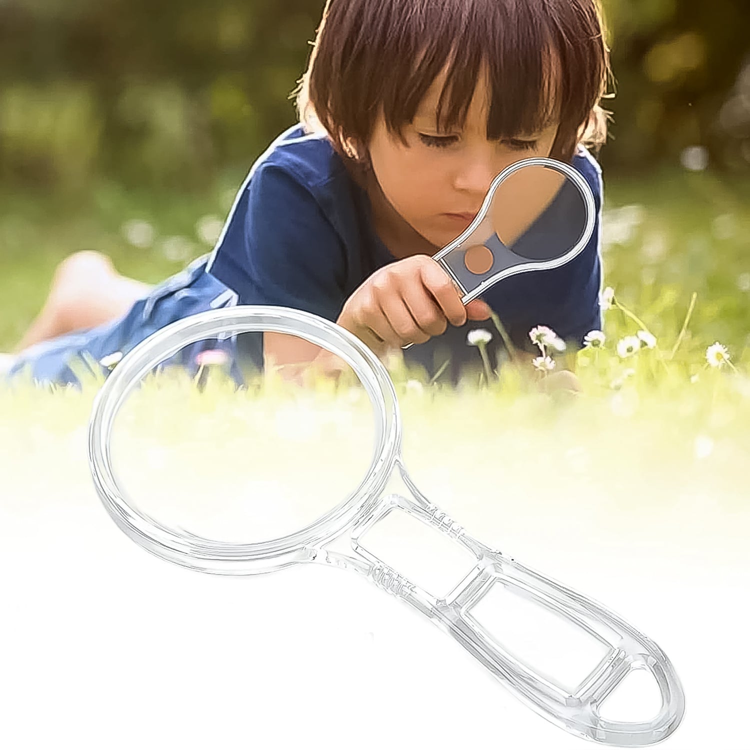 Wukusy handheld plastic magnifying glass with a 55mm lens, ideal for home improvement and close-up inspection tasks.