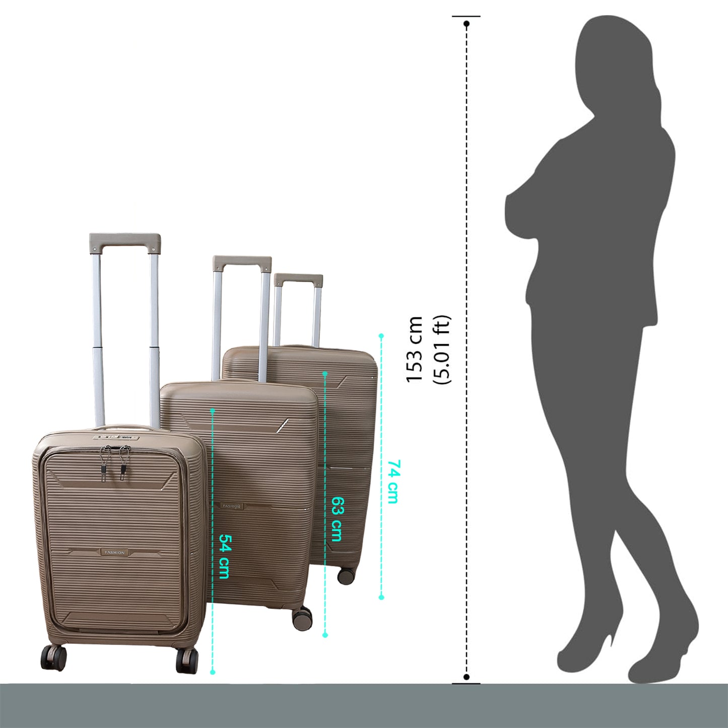 Set of three Wukusy hard-shell trolley luggage bags in mixed colors, durable travel luggage for home improvement or travel needs.