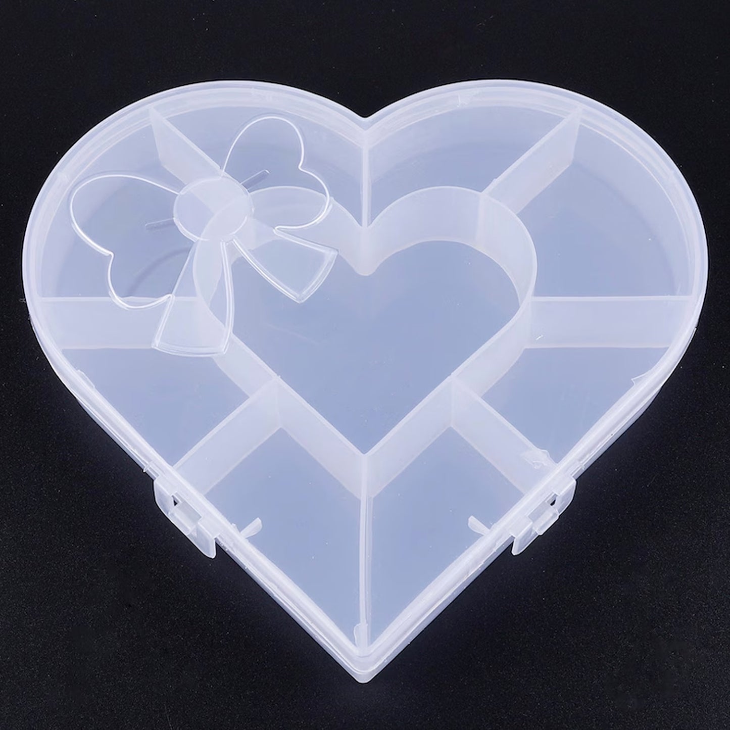 Heart-shaped Wukusy plastic bead storage organizer box for home improvement, with compartments for organizing small items.