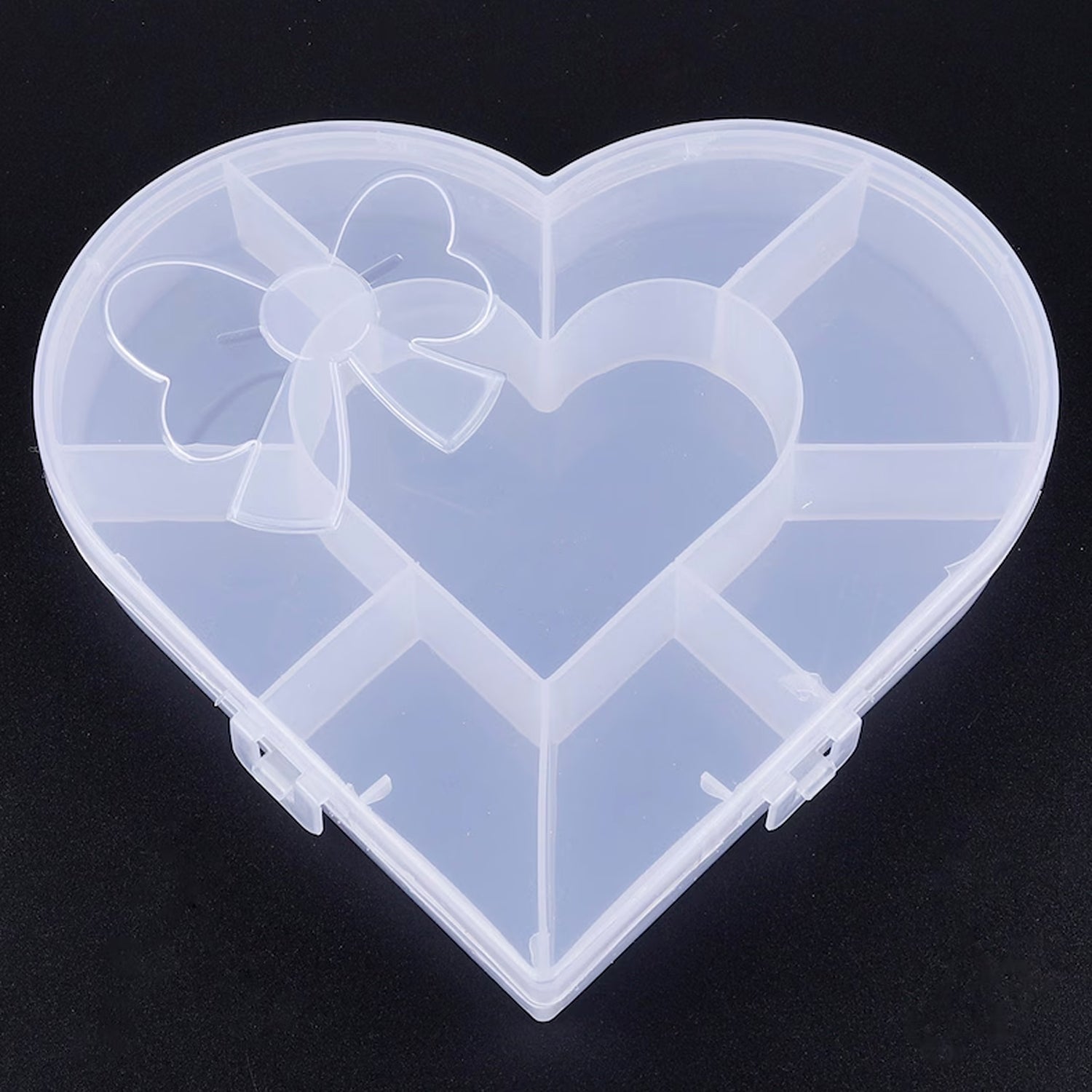 Heart-shaped Wukusy plastic bead storage organizer box for home improvement, with compartments for organizing small items.