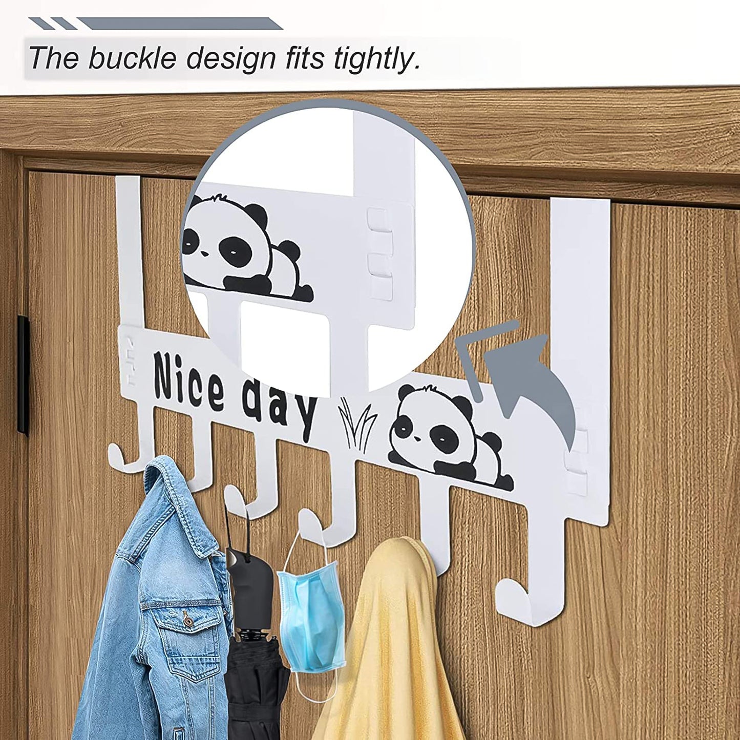 Wukusy heavy-duty carbon steel door hook hanger rack with 6 white hooks, ideal for home organization and door storage.