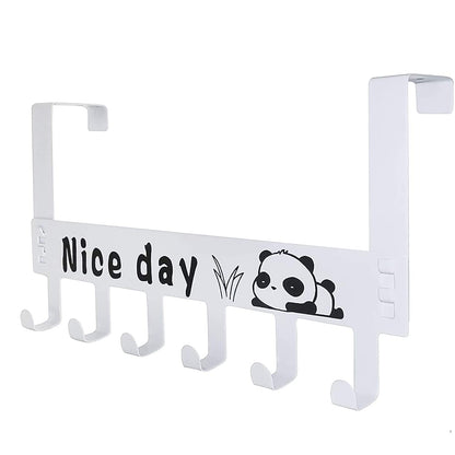 Wukusy heavy-duty carbon steel door hook hanger rack with 6 hooks in white, 2-piece set for home organization and door storage.
