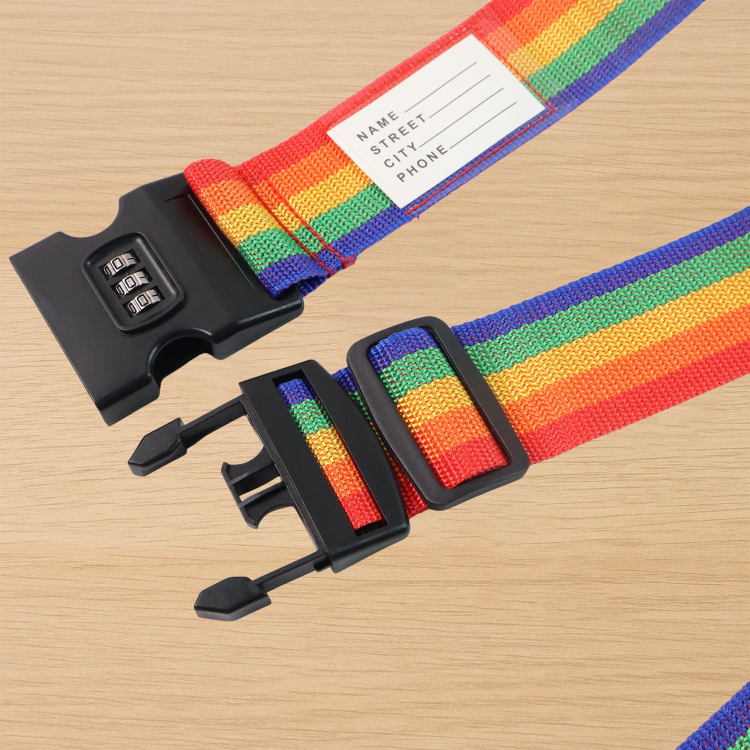 Heavy-duty rainbow webbing with 3-digit code lock from Wukusy, ideal for home improvement and secure bundling.