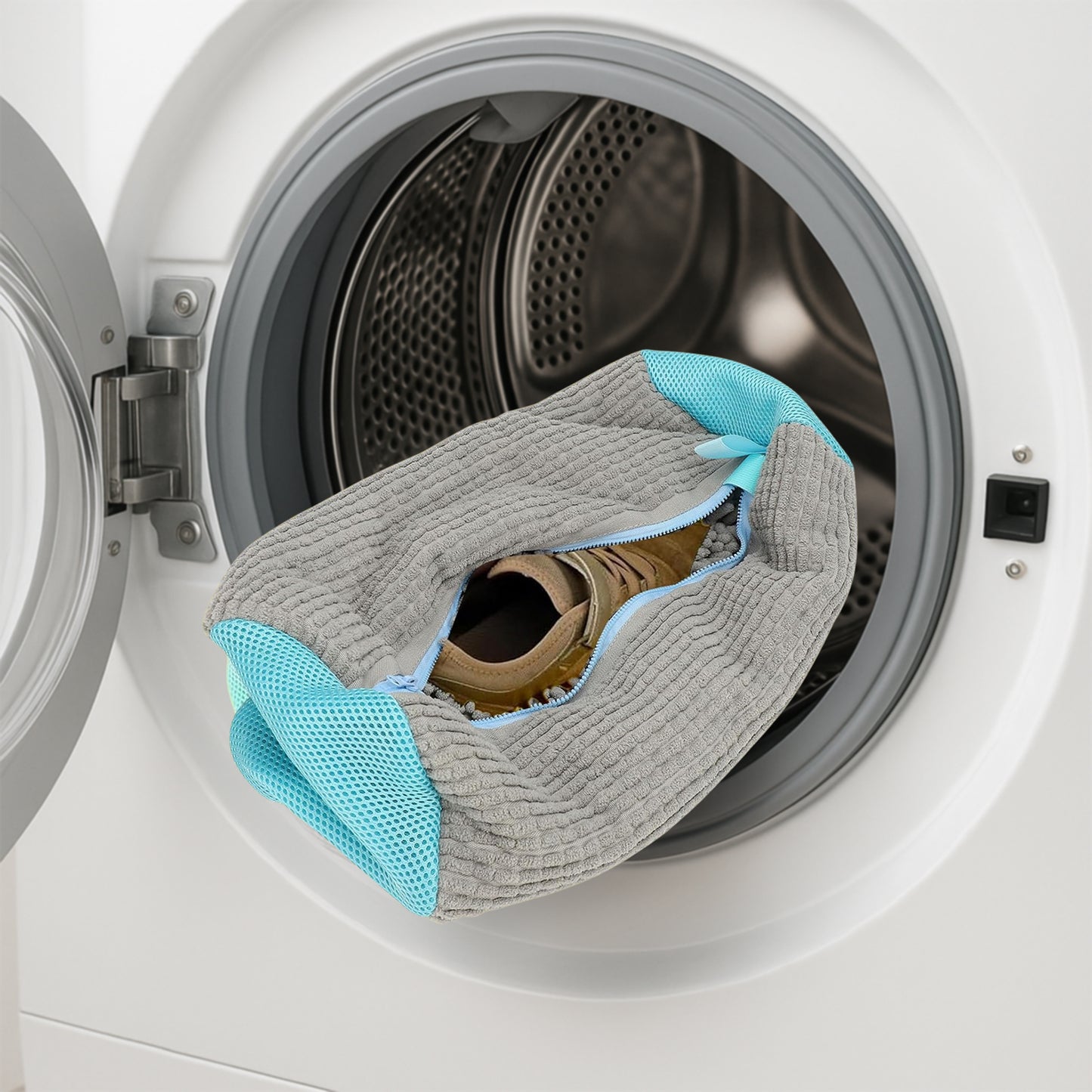 Heavy-duty reusable shoe washing bag by Wukusy, designed for washing shoes in a washing machine, durable home improvement accessory.
