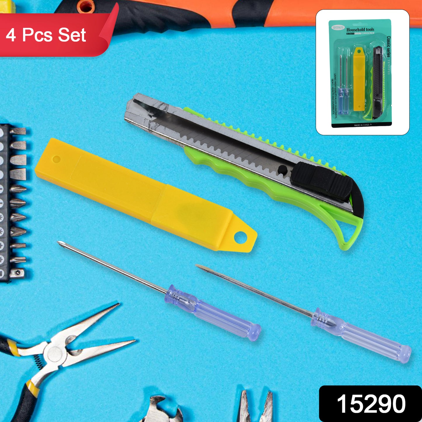 Wukusy heavy-duty cutter knife set with replacement blades and screwdrivers, ideal for home improvement tasks and DIY projects.