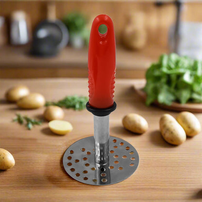 Wukusy stainless steel potato masher with plastic handle, ideal for pav bhaji and home cooking, sturdy kitchen tool.