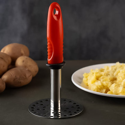Wukusy stainless steel potato masher with plastic handle for Pav Bhaji and home cooking, durable and easy to use.