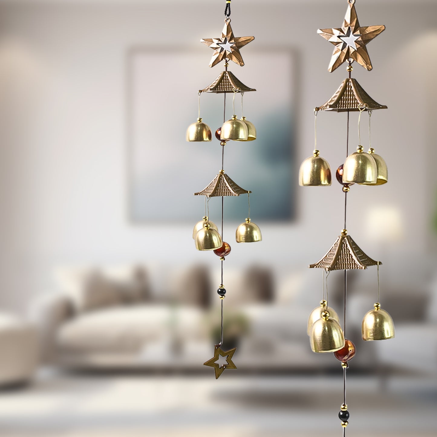 Wukusy outdoor hanging home decor wind chimes with metal tubes and decorative accents for garden or porch decoration.