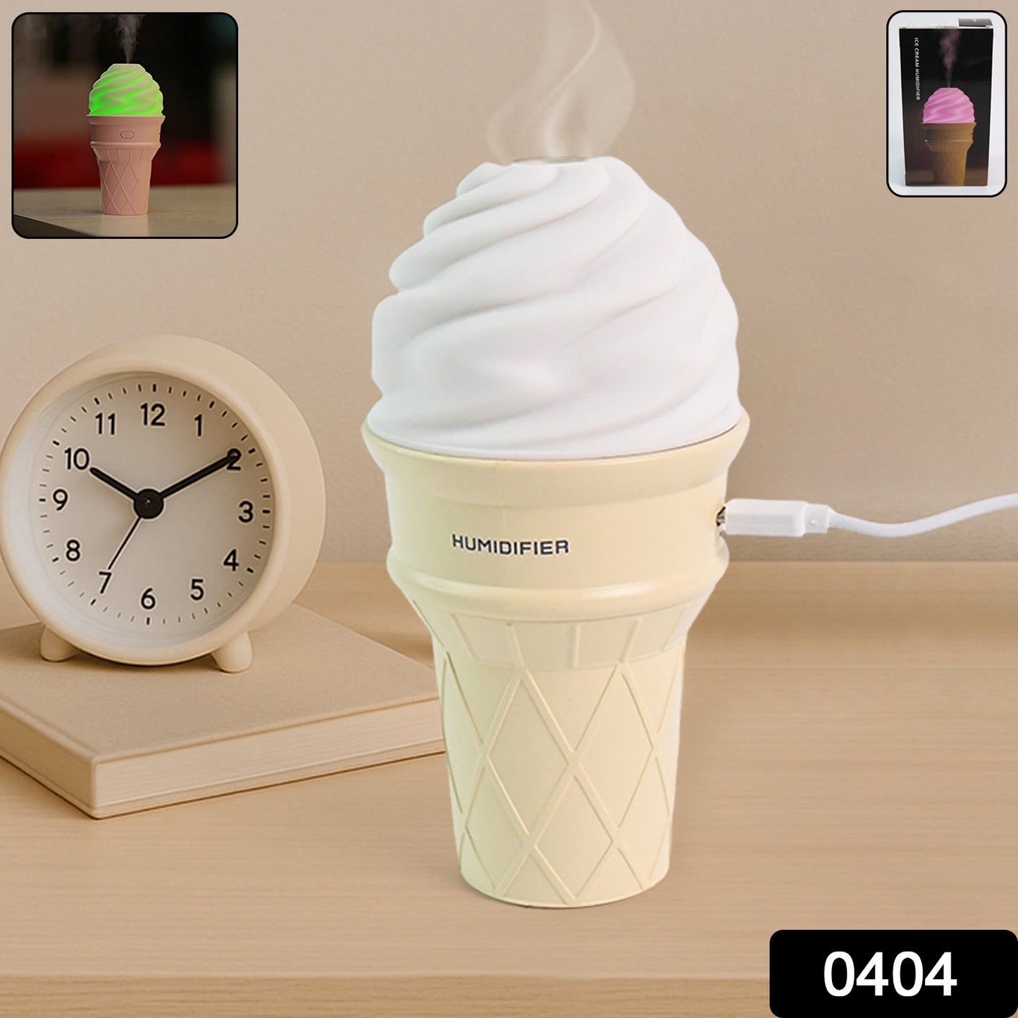 Cream-colored ice cream cone shape air freshener humidifier by Wukusy, designed for home improvement and air freshening.