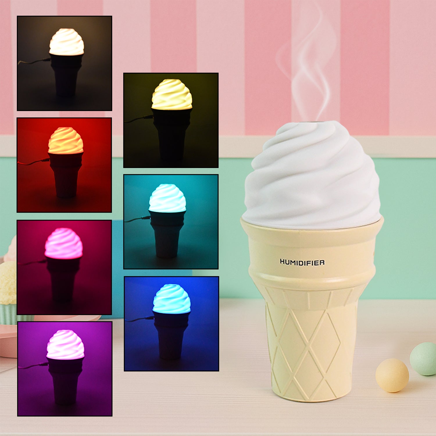 Cream-colored ice cream cone shape air freshener humidifier by Wukusy, designed for home improvement and air quality enhancement.