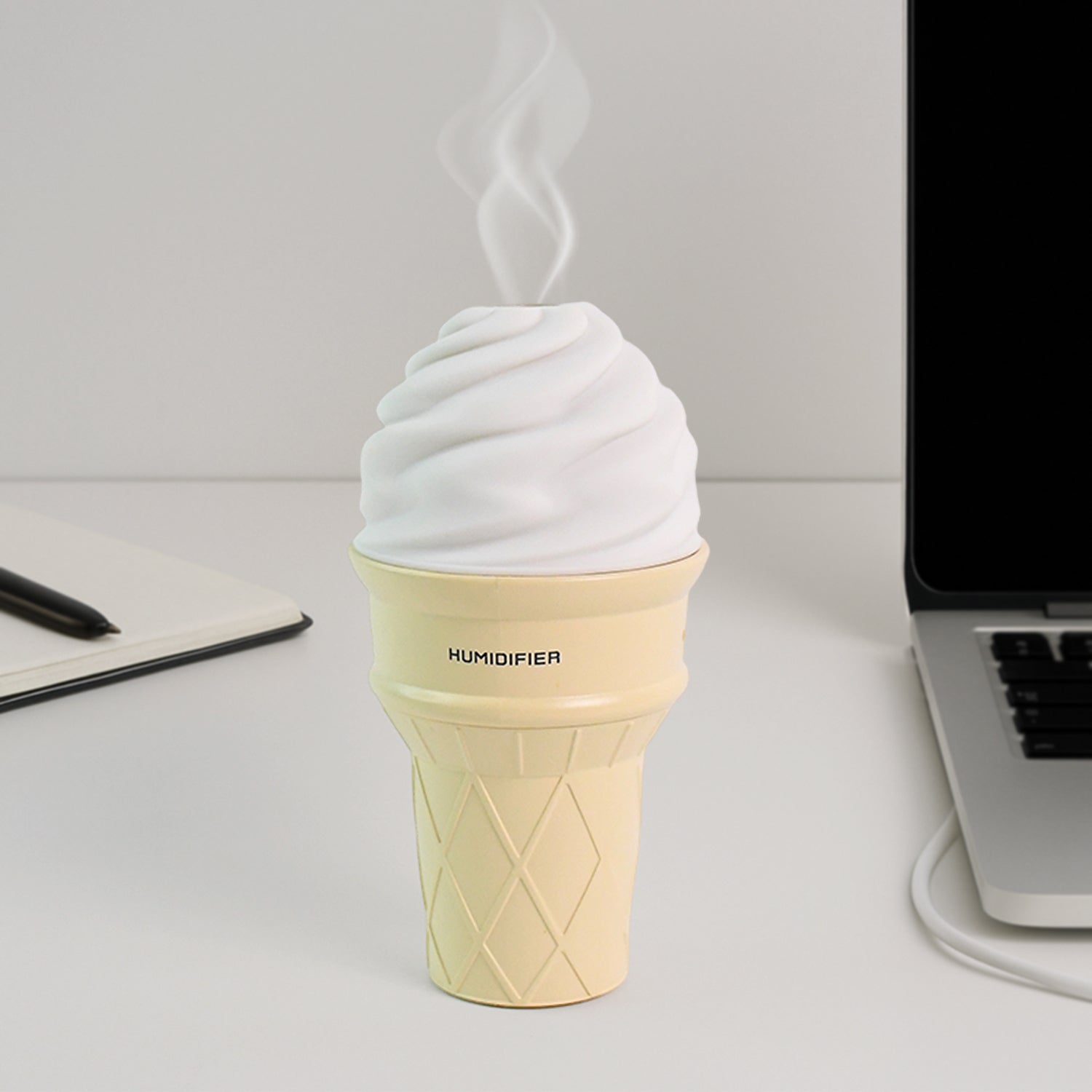 Cream-colored ice cream cone shape air freshener humidifier by Wukusy, designed for home improvement and air freshening.