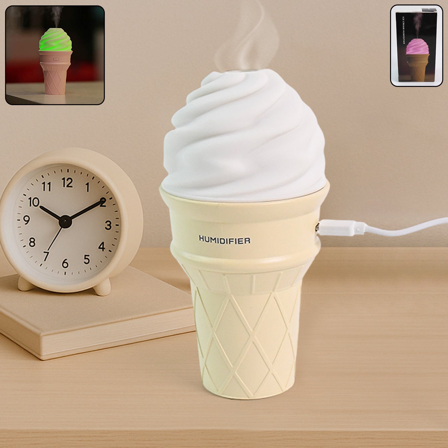 Cream-colored ice cream cone shape air freshener humidifier by Wukusy, designed for home improvement and air freshness.
