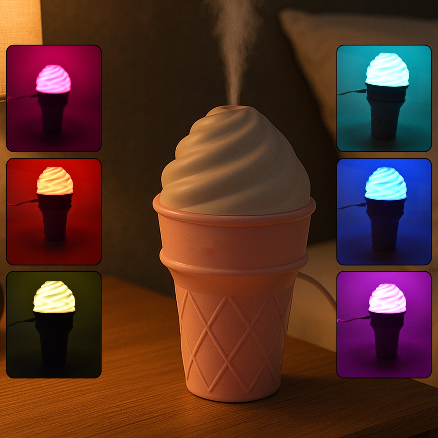 Pink ice cream cone-shaped air freshener humidifier by Wukusy, designed for home improvement and air scent enhancement.