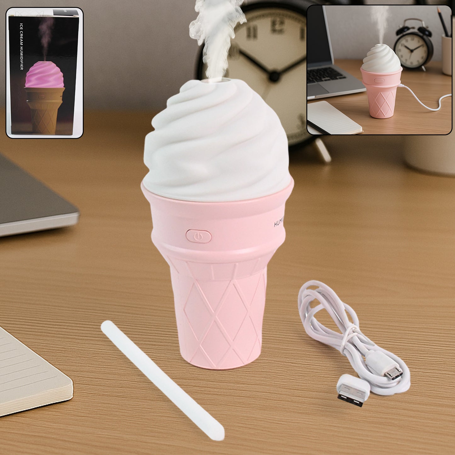 Pink ice cream cone shape air freshener humidifier by Wukusy, designed for home improvement and air freshening.