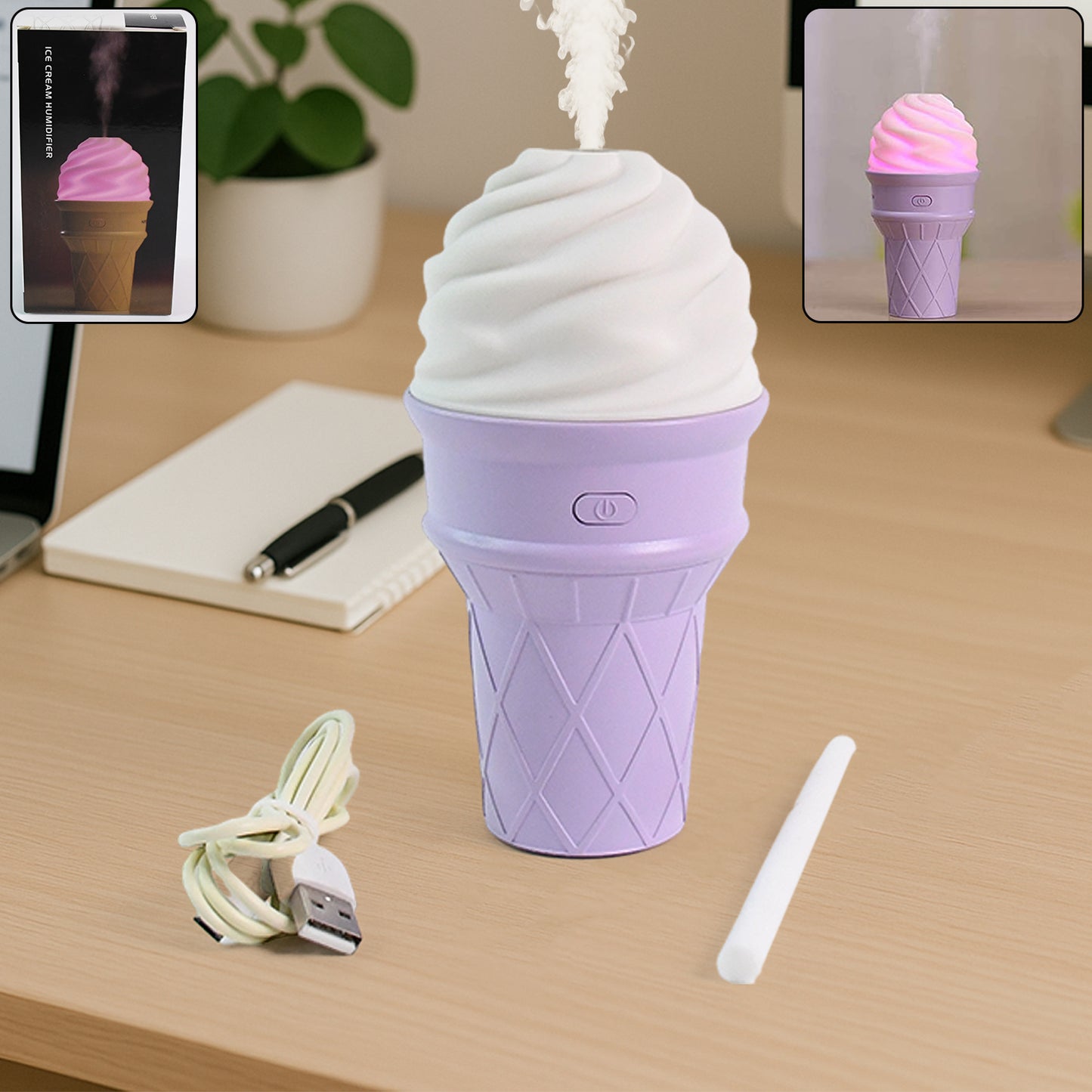 Purple ice cream cone shape air freshener humidifier by Wukusy, designed for home improvement and air freshening.