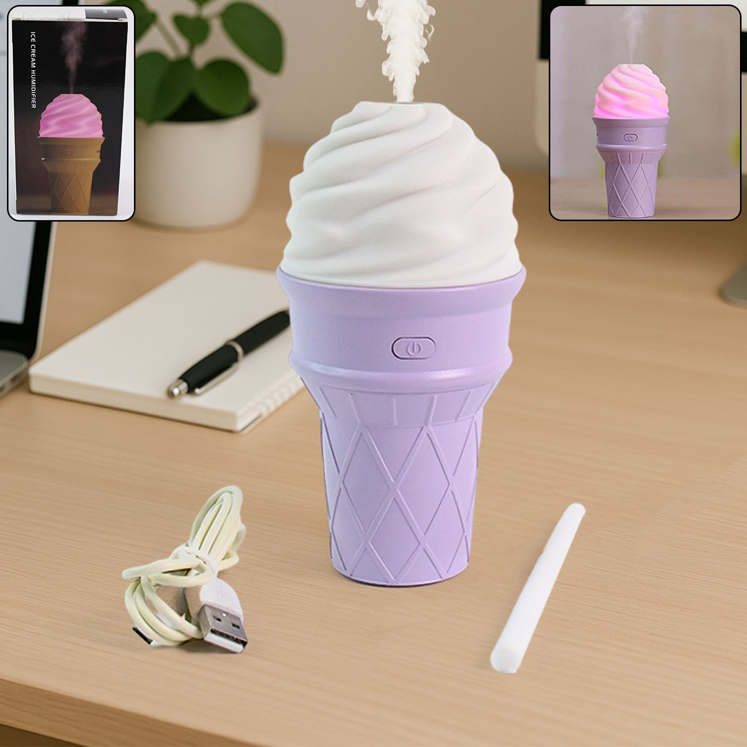 Purple ice cream cone shape air freshener humidifier by Wukusy, designed for home improvement and air freshening.