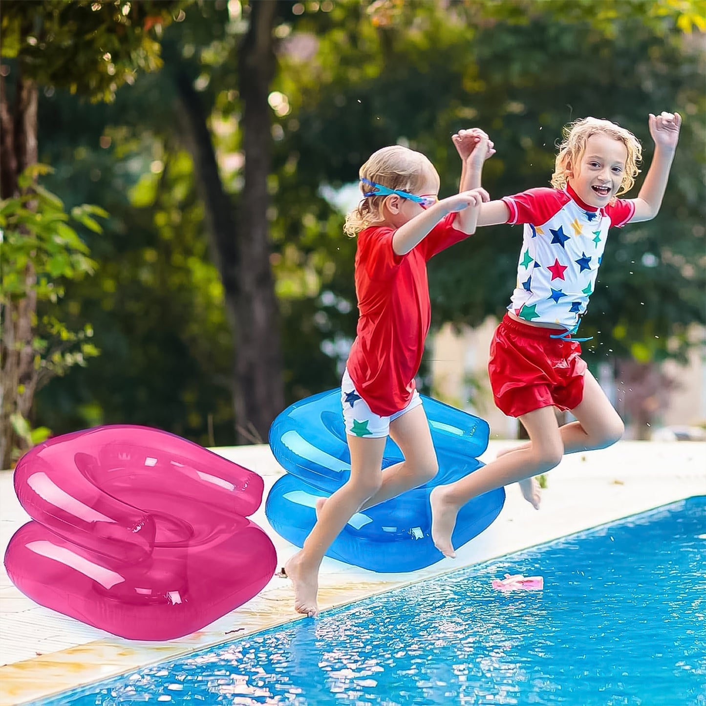 Wukusy inflatable sofa chair for boys and girls, 28-inch camping-friendly seat, soft and colorful for home or outdoor use.