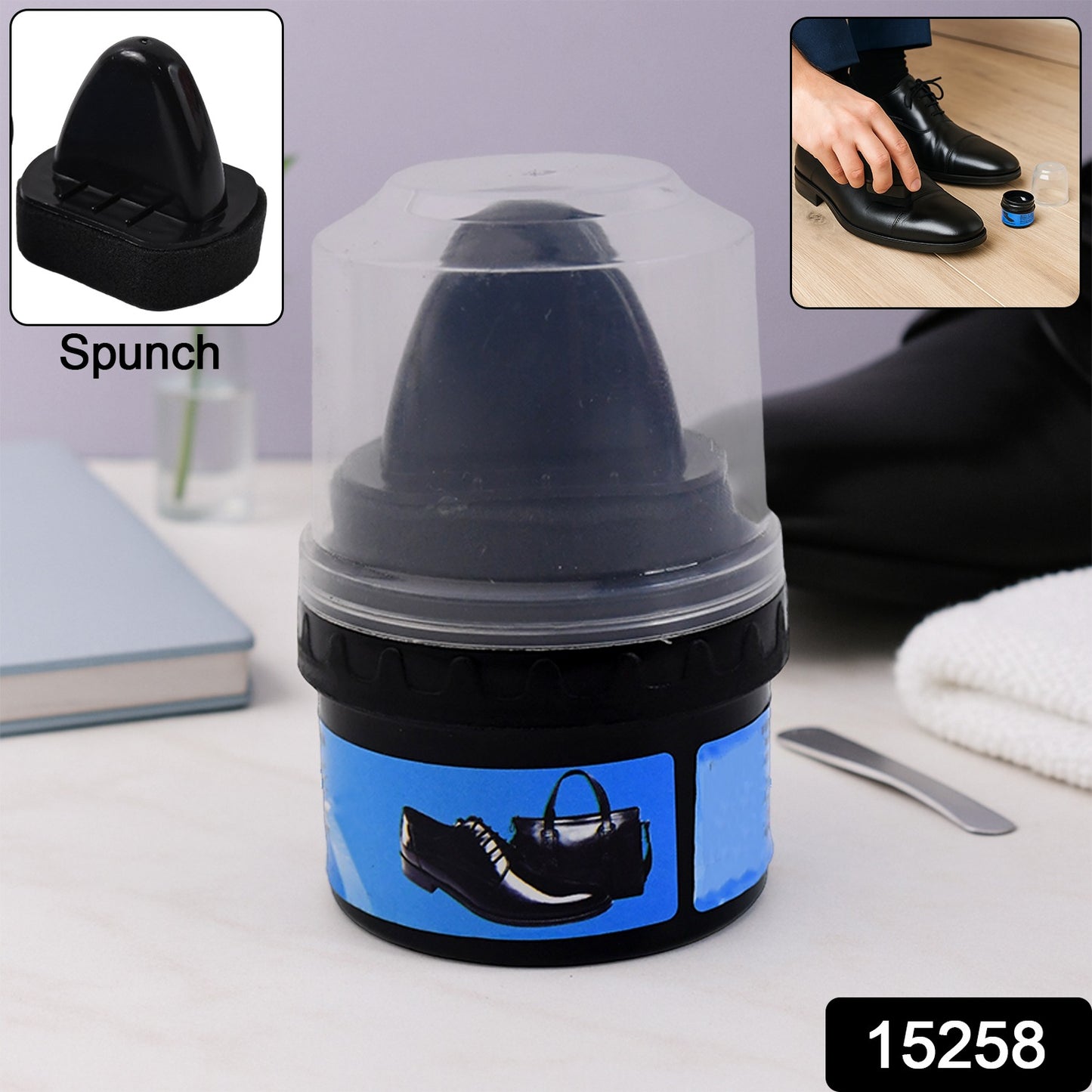 Wukusy instant shoe shine sponge with liquid polish, perfect for quick and easy home shoe cleaning and polishing.