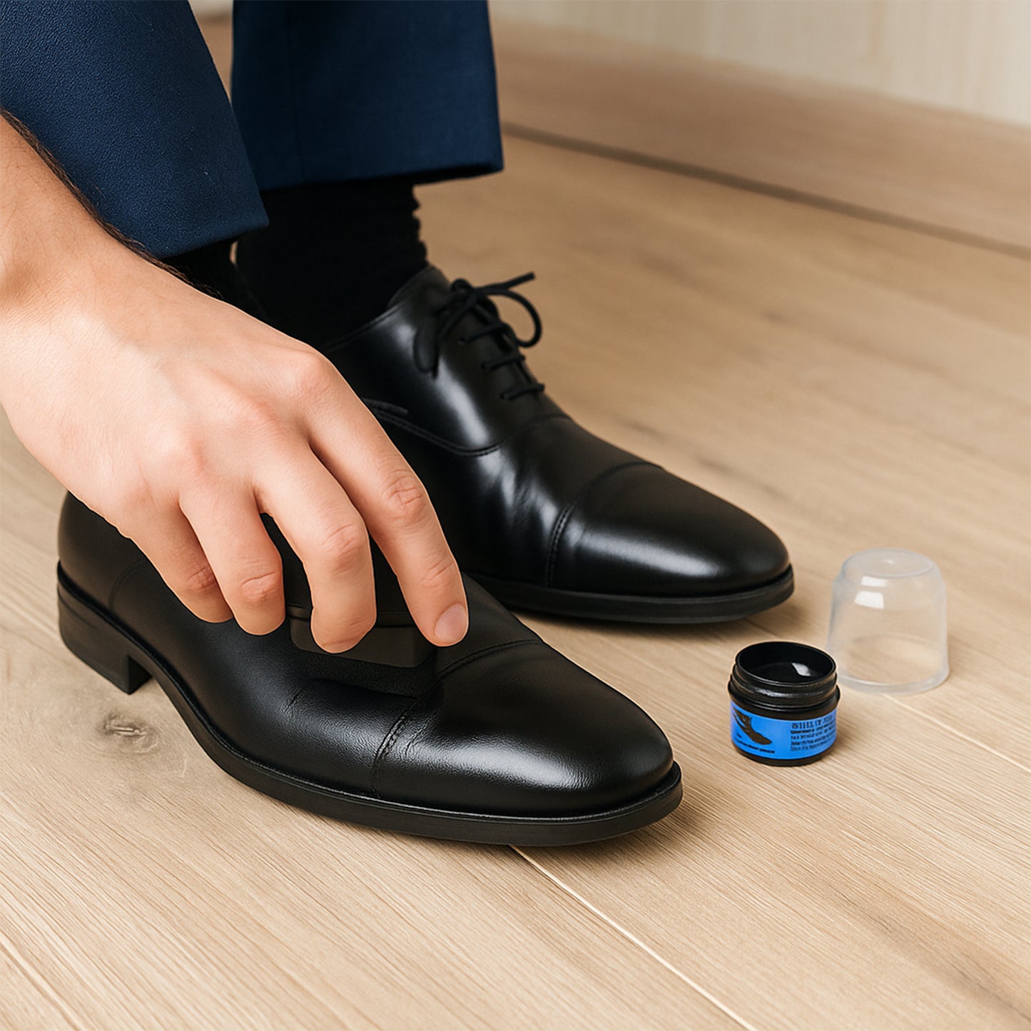 Wukusy instant shoe shine sponge with liquid polish, compact and effective for quick shoe cleaning and polishing.