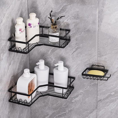 Wukusy iron coating self-adhesive corner shelf organizer set of 2 for home improvement, wall-mounted storage solution.