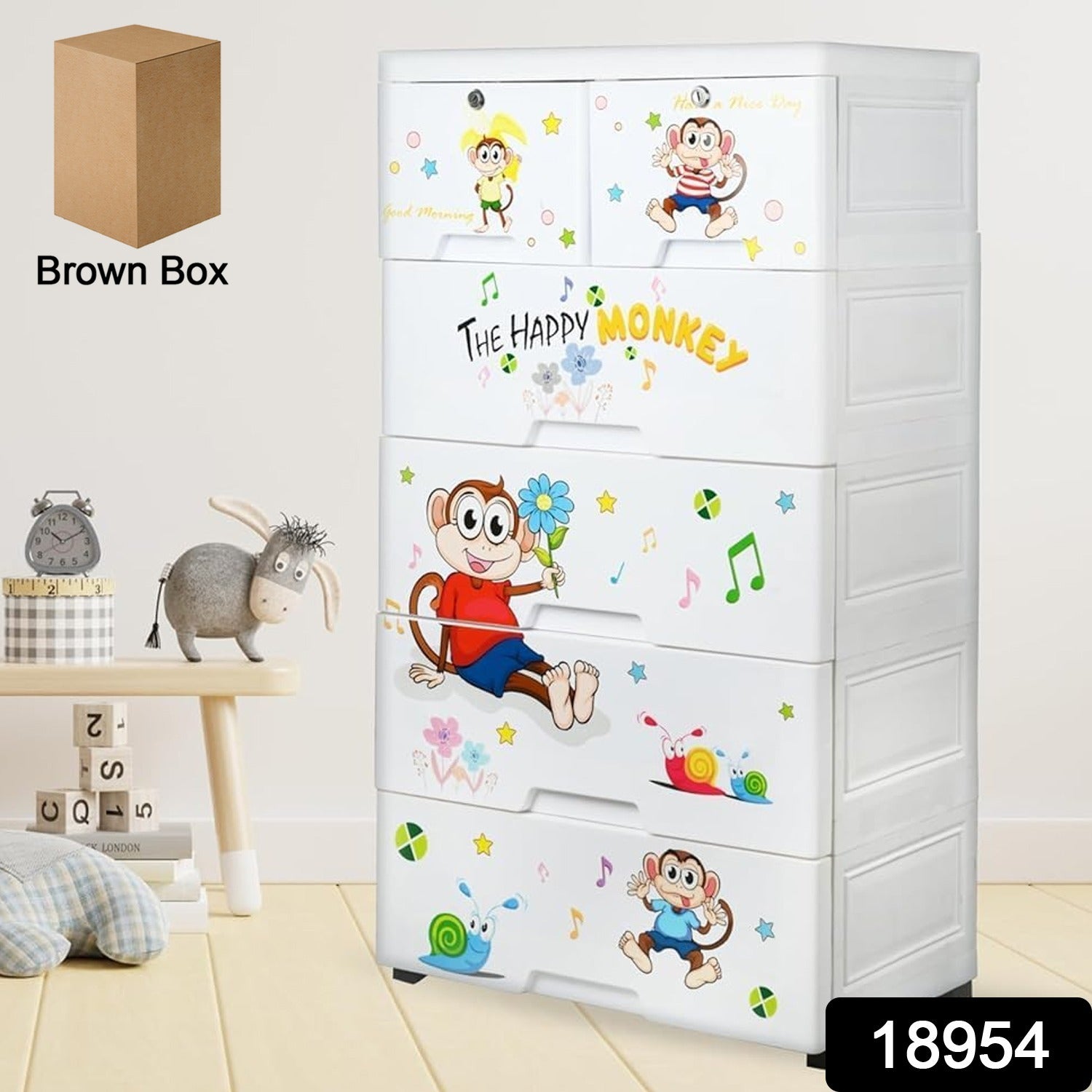 Wukusy kids plastic chest of 6 drawers for multi-purpose storage, featuring colorful compartments and a sturdy frame for children's room organization.