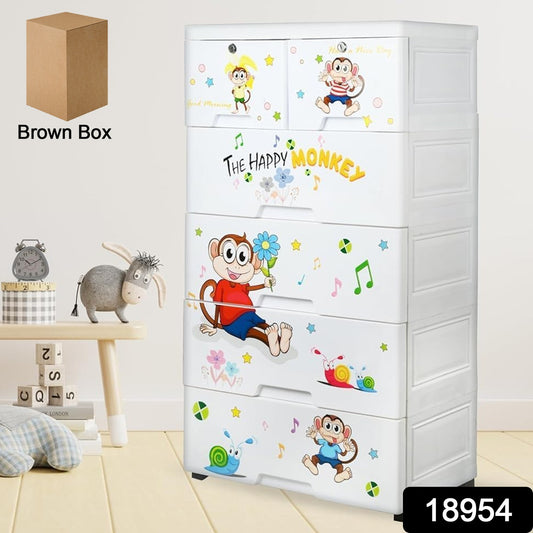 Wukusy kids plastic chest of 6 drawers for multi-purpose storage, featuring colorful compartments and a sturdy frame for children's room organization.