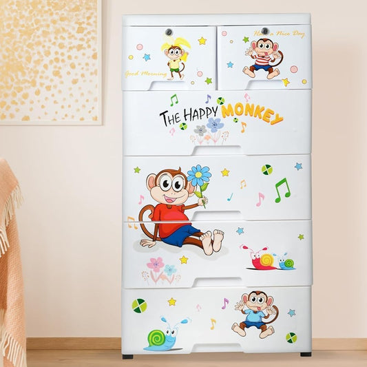 Wukusy kids plastic chest of 6 drawers storage organizer for bedroom, showing colorful plastic drawers and compact design.