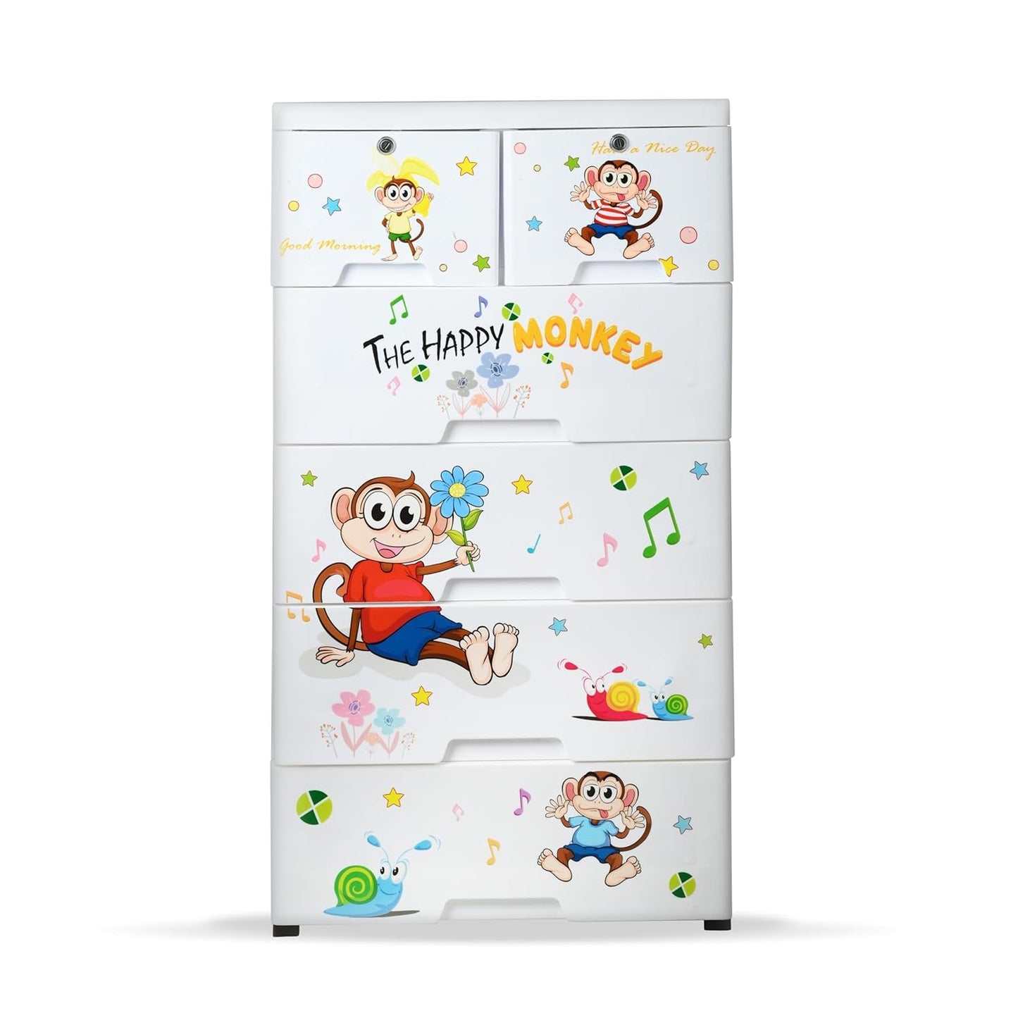 Wukusy kids plastic storage chest with six colorful drawers, multi-purpose organizer for a child's bedroom or playroom.