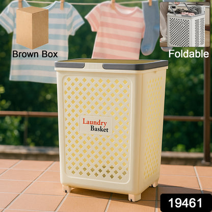 Large foldable laundry basket with wheels by Wukusy, ideal for home improvement and easy laundry transport.