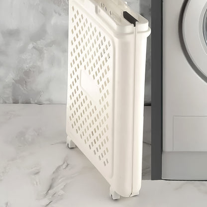 Large foldable laundry basket with wheels from Wukusy, lightweight and portable for easy laundry transport and storage.