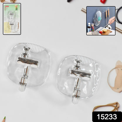 Two large plastic self-adhesive wall hooks by Wukusy for home improvement, suitable for hanging lightweight items.