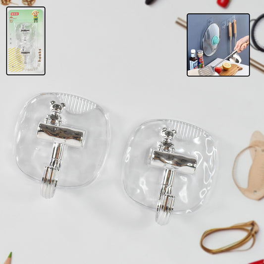 Wukusy large plastic self-adhesive wall hooks, 2-piece set for home improvement, mounted on a wall for hanging items.