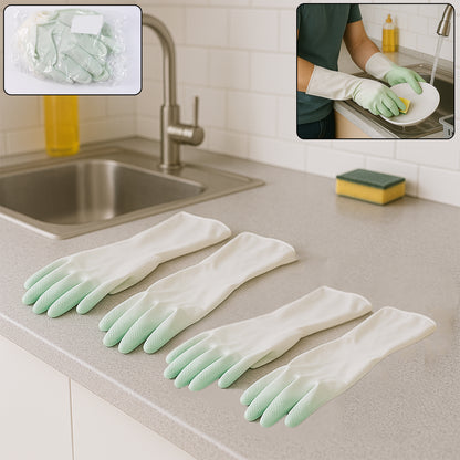 Wukusy latex household gloves in two pairs with mix of colors, ideal for home improvement cleaning tasks.
