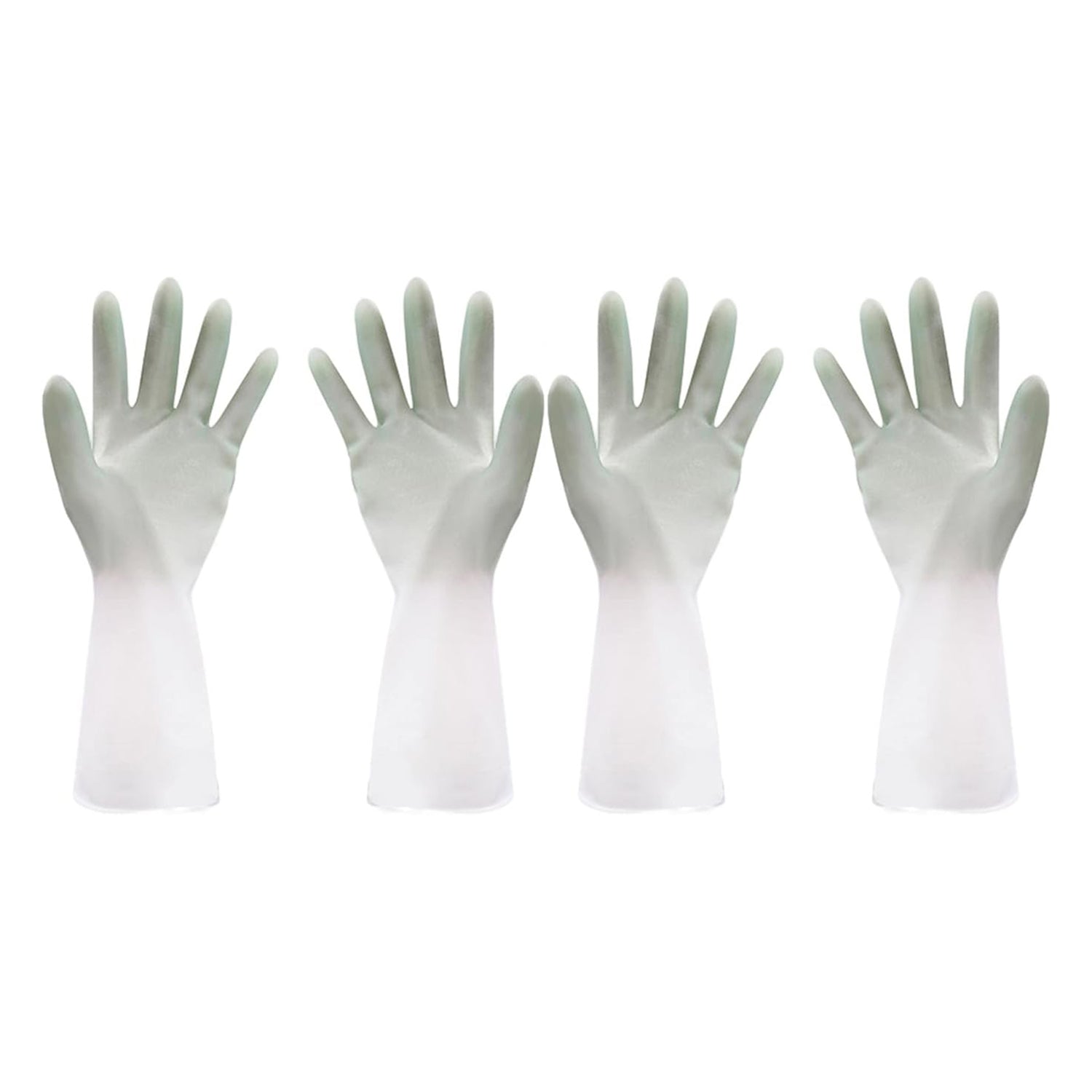 Two pairs of Wukusy latex household gloves in mixed colors for home improvement tasks, shown in the image.