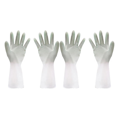 Two pairs of Wukusy latex household gloves in mixed colors for home improvement tasks, shown in the image.