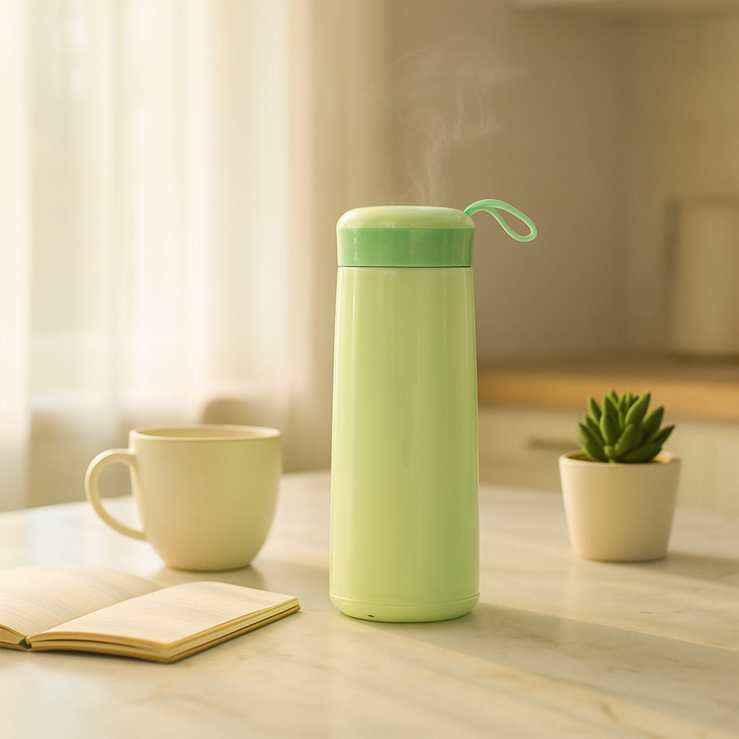 Wukusy leak-proof plastic vacuum flask, 400ml, designed for hot and cold beverages, ideal for home and outdoor use.