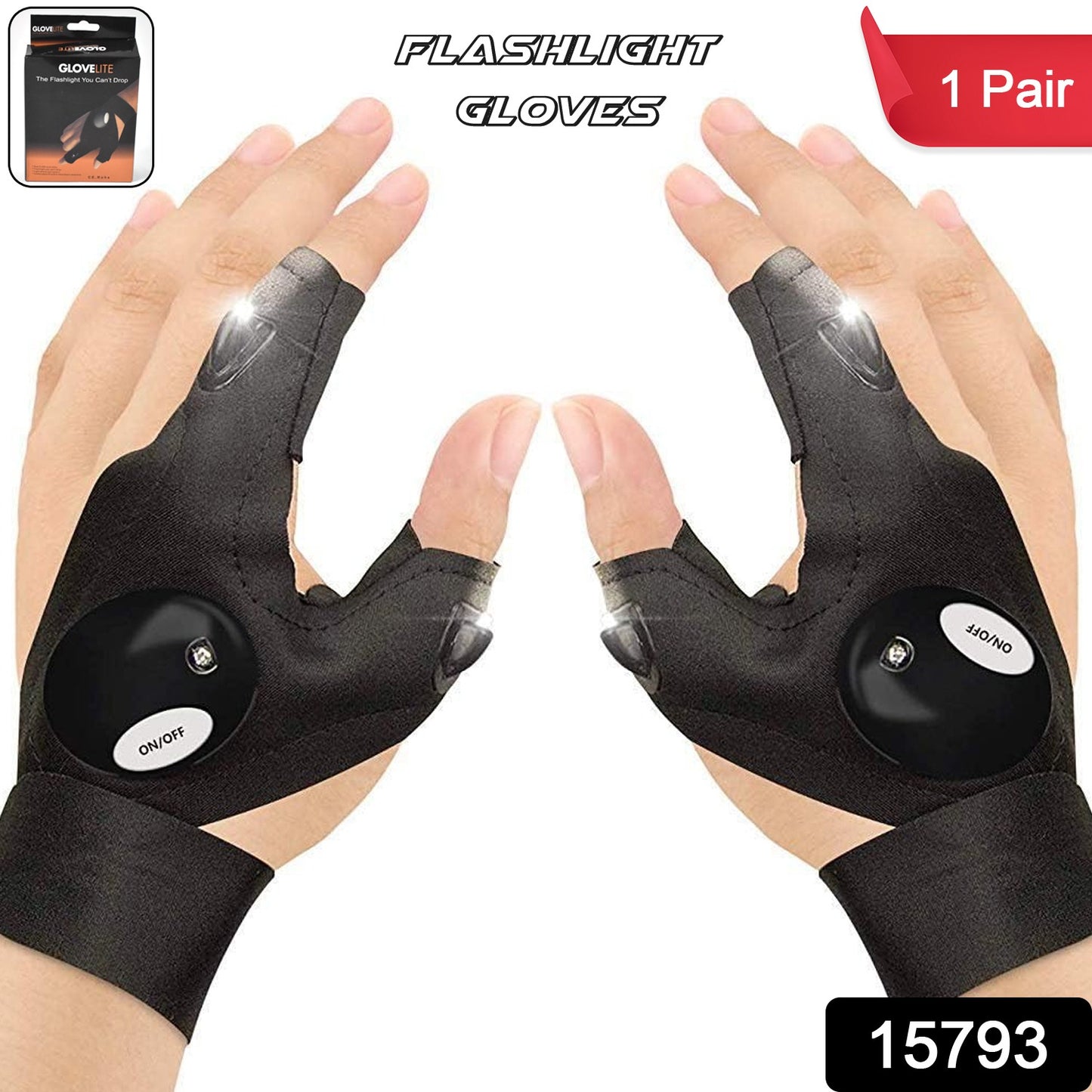 Wukusy LED flashlight gloves for men, pair of hand gloves with built-in lights, ideal for home improvement tasks and nighttime work.