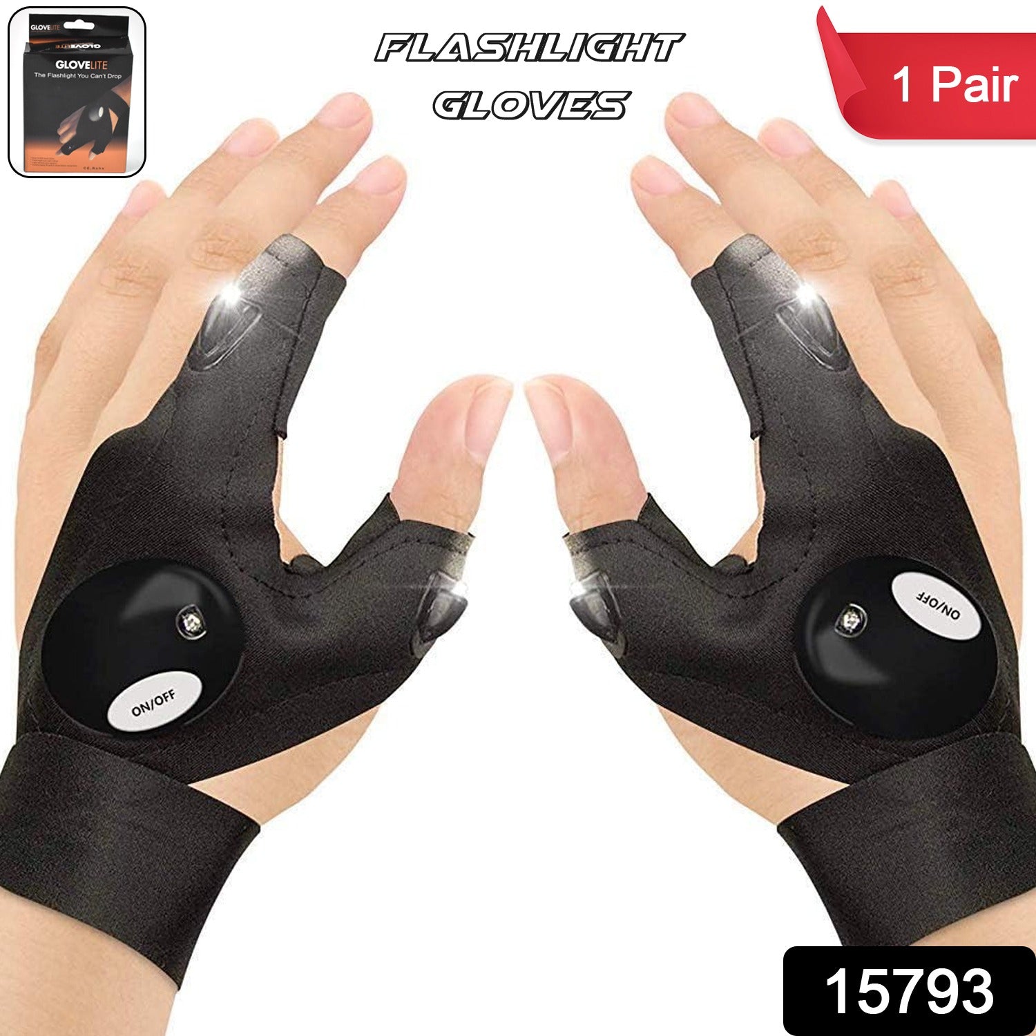 Wukusy LED flashlight gloves for men, pair of hand gloves with built-in lights, ideal for home improvement tasks and nighttime work.