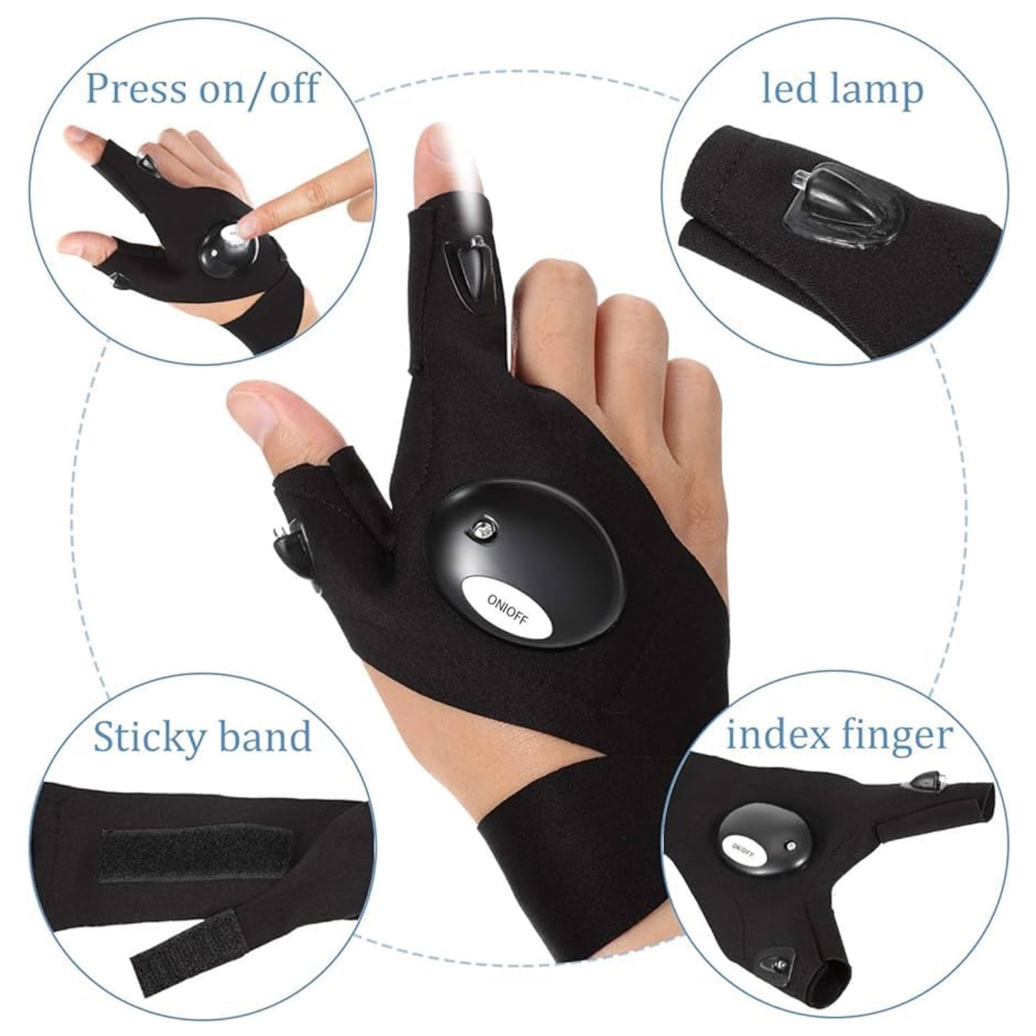 Pair of Wukusy LED flashlight gloves for men, with built-in lights, ideal for home improvement and outdoor tasks.