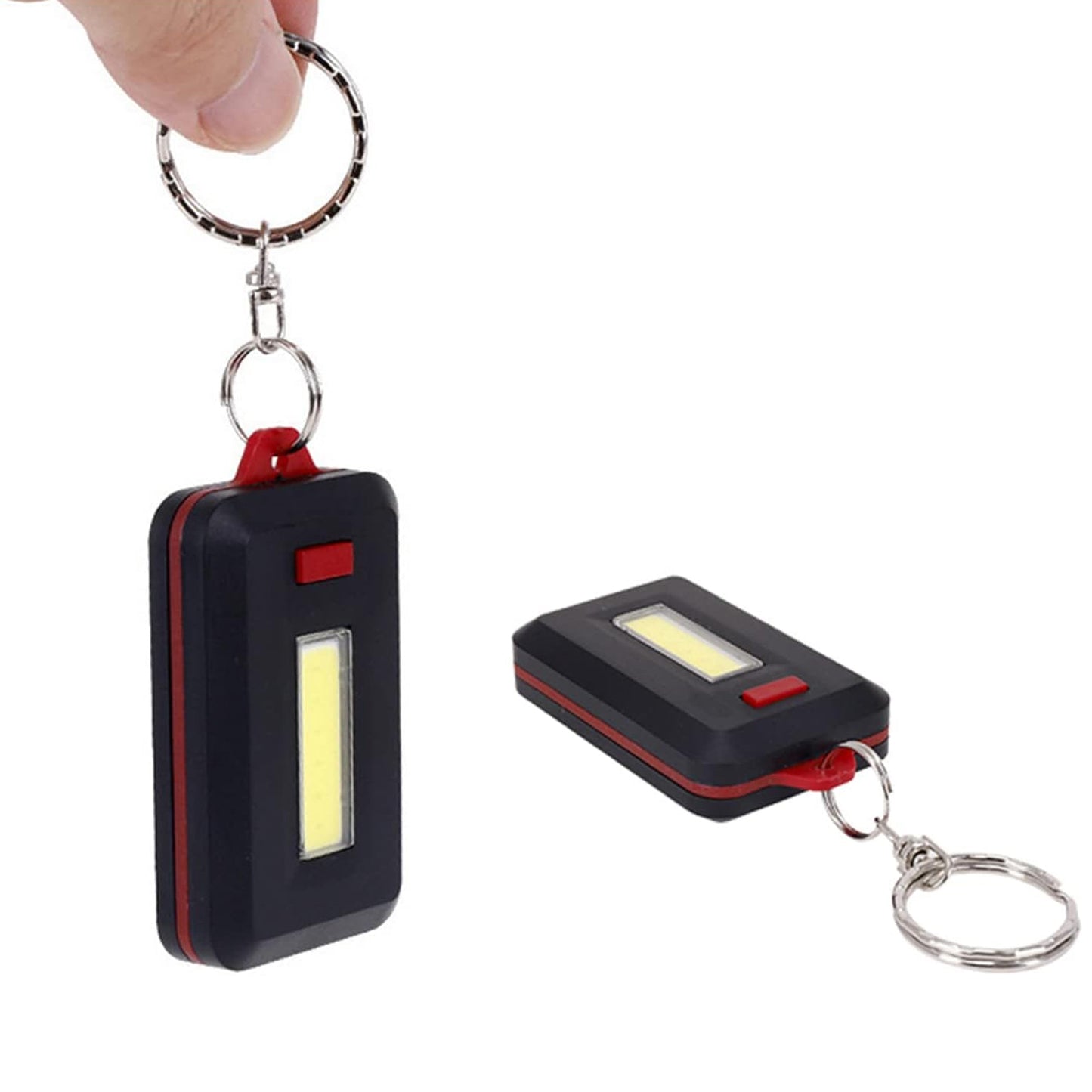Wukusy LED keychain COB light with hook and loop sticker, 3 light modes, compact portable home improvement tool.