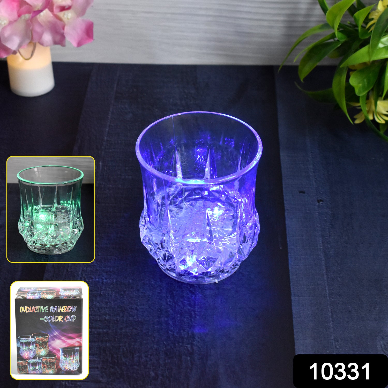 Wukusy LED light-up cup with rainbow color-changing LED, water inductive, ideal for home improvement or decorative use.