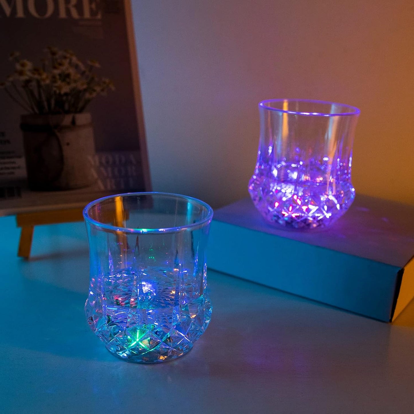 Wukusy LED light-up cup with rainbow color-changing water inductive feature for home improvement use.
