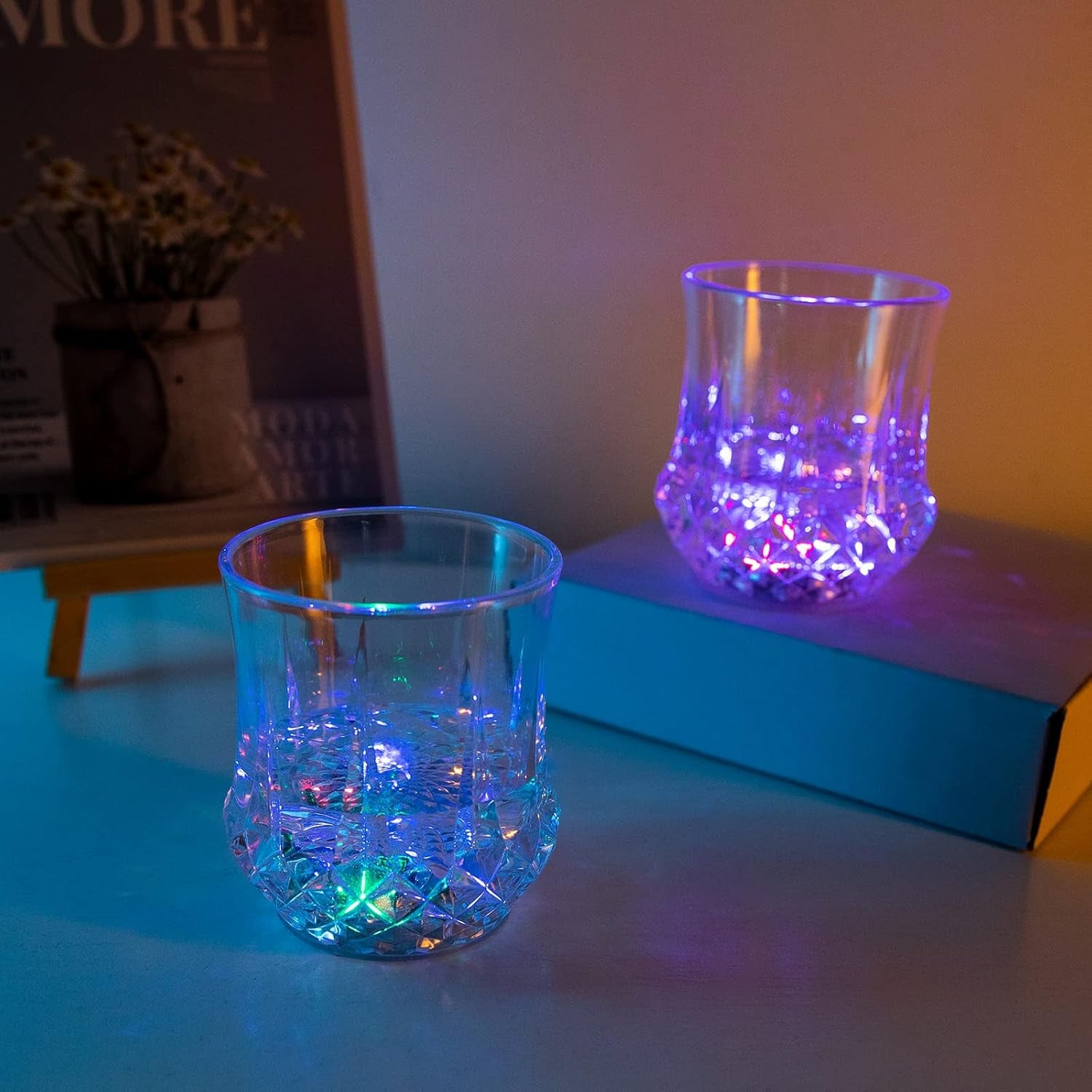Wukusy LED light-up cup with rainbow color-changing water inductive feature for home improvement use.