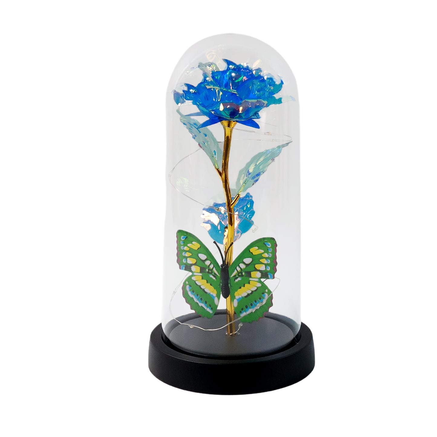 Wukusy LED-powered eternal rose inside a clear plastic dome, battery not included, perfect for home decor.