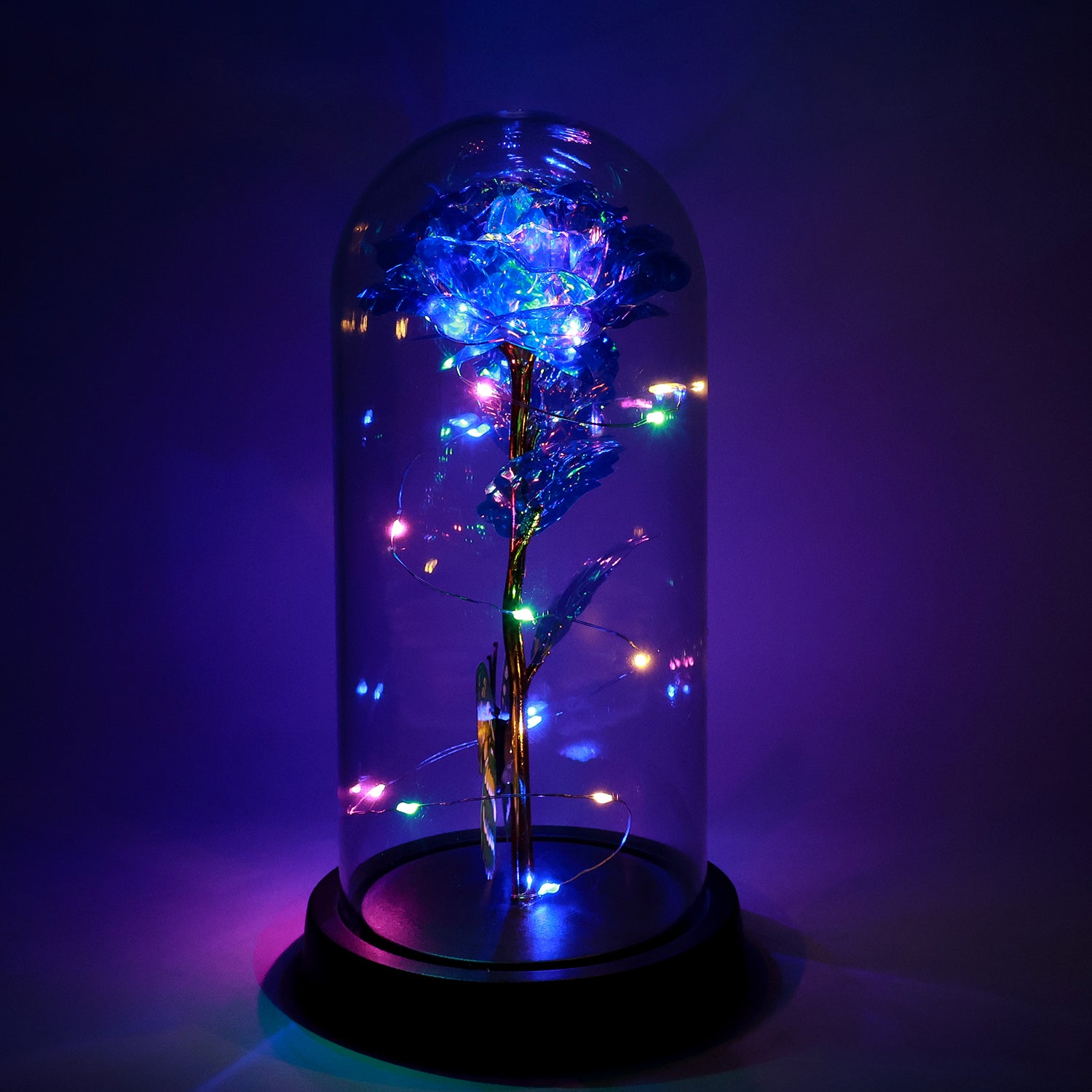 Wukusy LED-powered eternal rose in clear plastic dome, decorative home improvement piece, battery not included